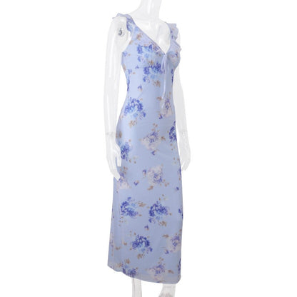 Cryptographic Summer Floral Print Plunge Maxi Dress Outfits Sexy Backless Fairy