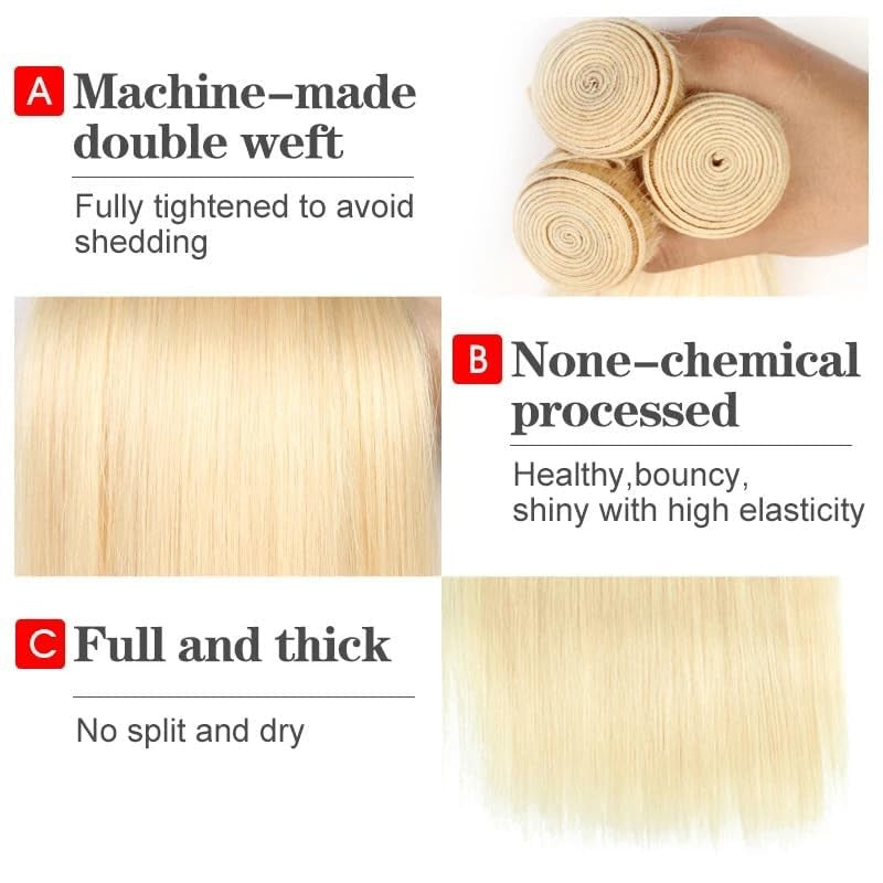 Cabelo Humano Loiro 613 Pacotes Lisos 613 1/3/4 Peças Pacotes 34 36 38 40 Polegadas Grau 12A Extensões de Cabelo Remy Virgem