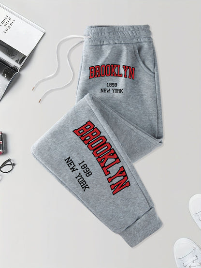 Brooklyn New York 1898 Prints Pocket Sweatpants Men'S Street Autumn Long Pants Elastic Waist Jogging Trousers Basic Comfy Pant