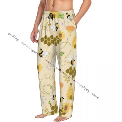 Sweet Honey Cute Bees Hive Flower Mens Pajamas Pyjamas Pants Lounge Pants Sleep Bottoms