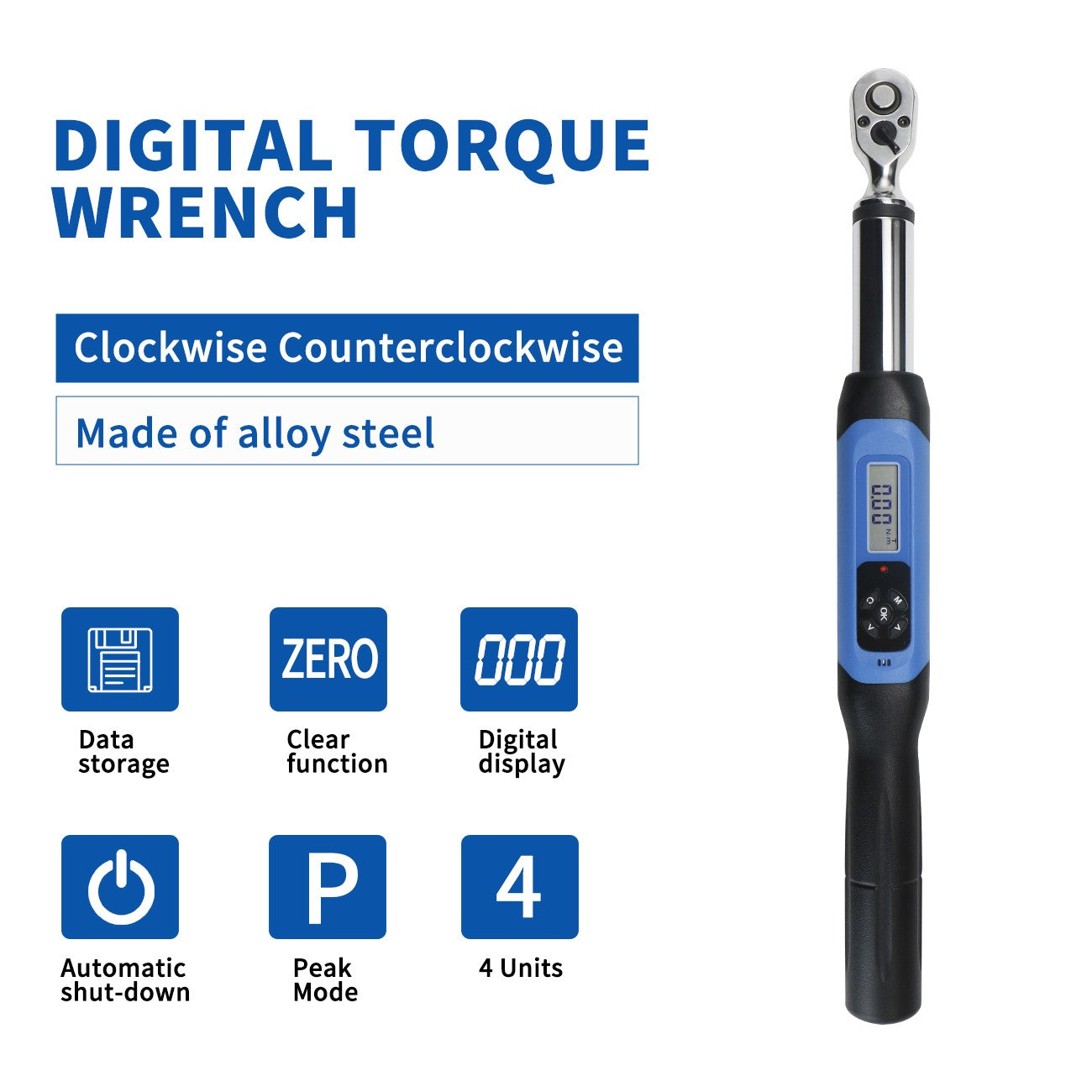 Chave de Torque Digital Shahe de 1/2'' Conjunto Eletrônico com Buzzer e LED Chaves de Torque Eletrônicas Ajustáveis Ferramenta para Reparo Automotivo