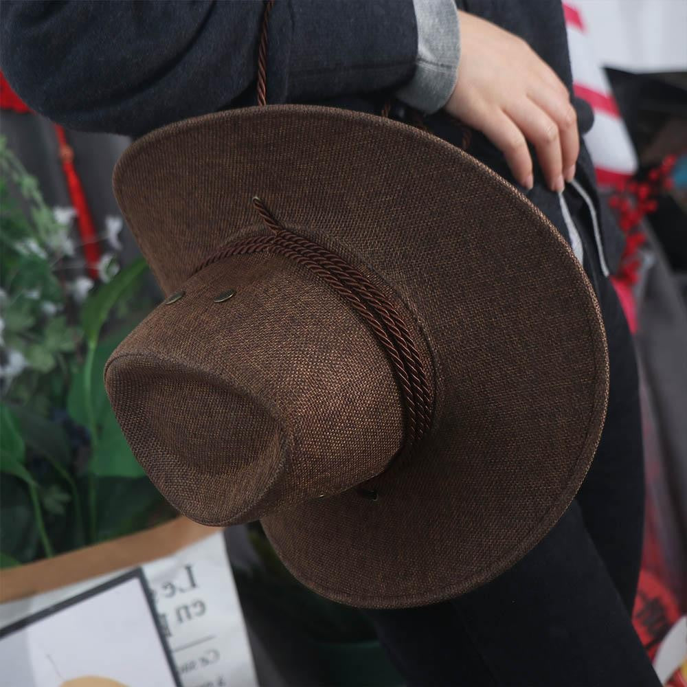 Elegant Linen Western Cowboy Hat Wide Brim Beach Cap Summer Sun Hat Sun Protection Cap Climbing Hat Beach Sunscreen Cap Men/Male