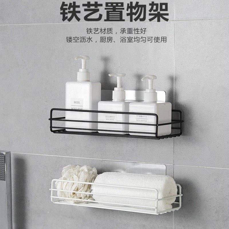 Prateleira de banheiro de ferro forjado estilo japonês, rack de armazenamento de gel de banho montado na parede, suporte de higiene pessoal sem furos para toalete