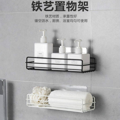 Prateleira de banheiro de ferro forjado estilo japonês, rack de armazenamento de gel de banho montado na parede, suporte de higiene pessoal sem furos para toalete