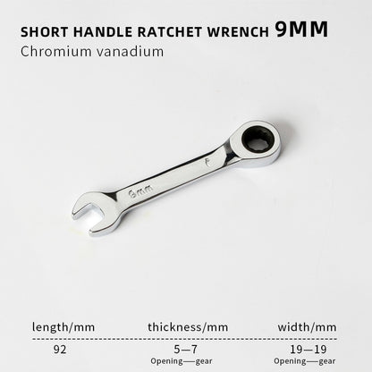 1 Chave de Catraca Curta - Alcance de 6-19mm, Chaves de Soquete de Catraca de Cabo Curto de 72 Dentes para Reparo Automotivo e de Porcas