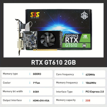 SEJISHI GT610 2GB DDR3 Video Card - Ideal for Home/Office PCs, Reliable & Low Maintenance