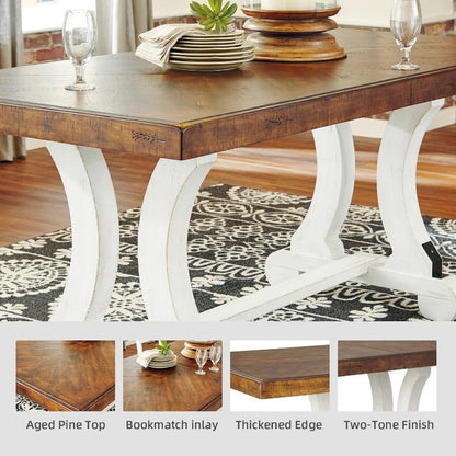 Valebeck Farmhouse Extension Dining Table, Fits 8 People Rectangular, White Brown Finish