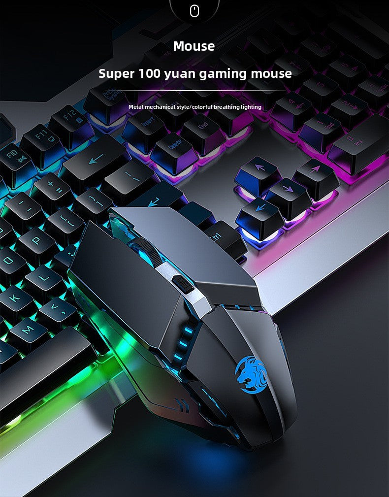 Conjunto de teclado e mouse gamer com fio, retroiluminação colorida, 104 teclas, painel de metal, teclado com sensação mecânica para laptop e desktop
