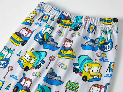 Boys Cartoon Engineering Car Pajamas Set 100% Cotton 2PC Loungewear  Long Sleeve Elastic Cuffs Soft sleepwear For Kids 1-8 Years