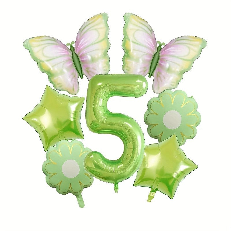 7 Green Butterfly Balloon Luminous Latex with Star Floral Decor Princess Birthday Anniversary Home Party Garland Decor Supplies