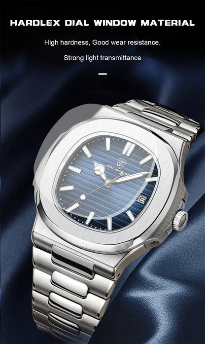 Relógio Masculino de Luxo POEDAGAR 50 ATM À Prova D'água Relógio Masculino Luminoso Data Aço Inoxidável Quadrado Quartzo Relógios Masculinos reloj hombre