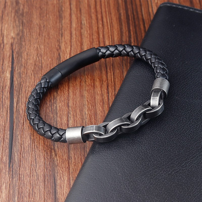 Pulseira de Couro Masculina, Formato Infinito, Padrão Popular, Joias de Aço Inoxidável, Acessórios, Presente