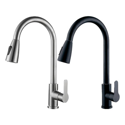 Kitchen Faucets Brushed Nickel Pull Out Kitchen Sink Water Tap Deck Mounted Mixer Stream Sprayer Head Hot Cold Taps Sliver