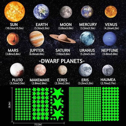 757PCS Glow in The Dark Planets Wall Stickers For Children's Room Kids Bedroom Luminous Moon Stars Self-adhesive Ceiling Decor