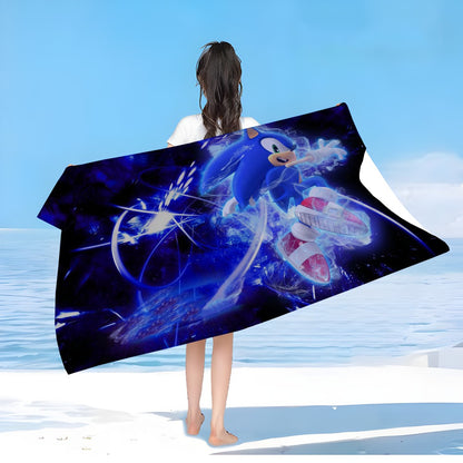 Anime Sonic Pattern Anime Beach Swimming Towel Soft Absorbent Washcloth Children's Gifts for Kids Travel Camping Gym
