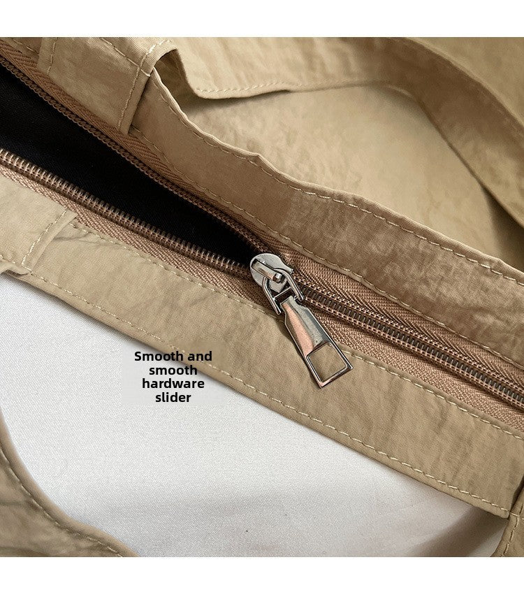 Lazy Style Nylon Crossbody Shoulder Bag Women Casual Large Capacity Bucket Tote Bag Lightweight Japan Style Simple Handbag