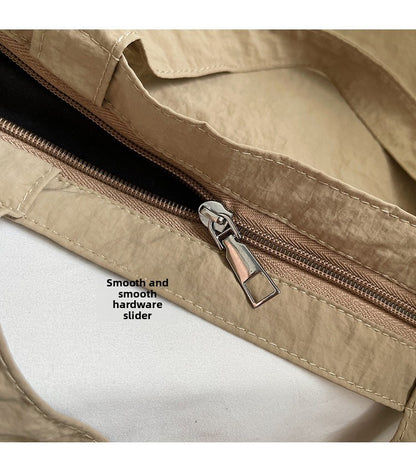 Lazy Style Nylon Crossbody Shoulder Bag Women Casual Large Capacity Bucket Tote Bag Lightweight Japan Style Simple Handbag