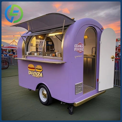 2025 Novo Design Carrinho Móvel de Venda de Café Redondo em Aço Inoxidável para Venda Trailer de Comida