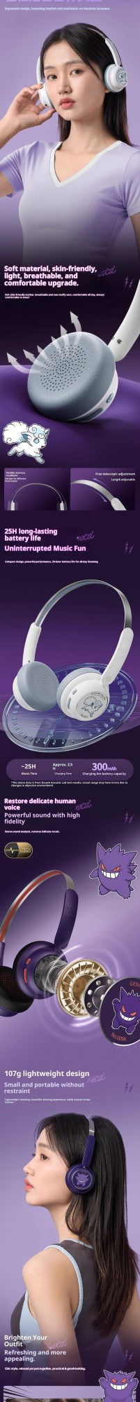 Pokemon Gengar Anime Ear clip type Bluetooth Wireless Headset Gaming stereo sports headphones High Endurance Gifts In Stock