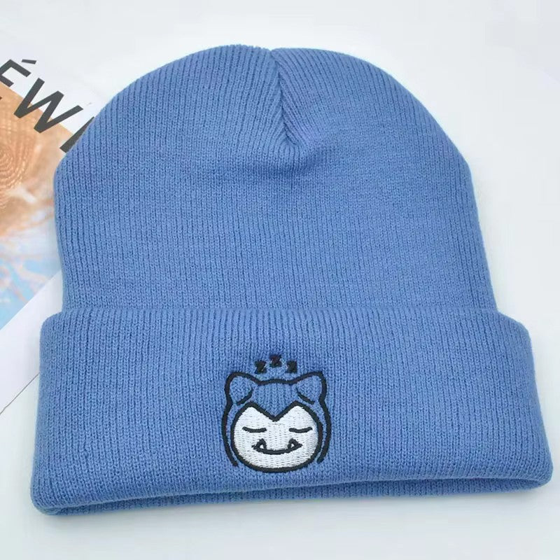 Pokemon Snorlax Ditto Psyduck Gorros Femininos de Inverno Quentes Chapéu Anime Cor Sólida Boné Engraçado Bordado para Homens Touca de Malha Unissex