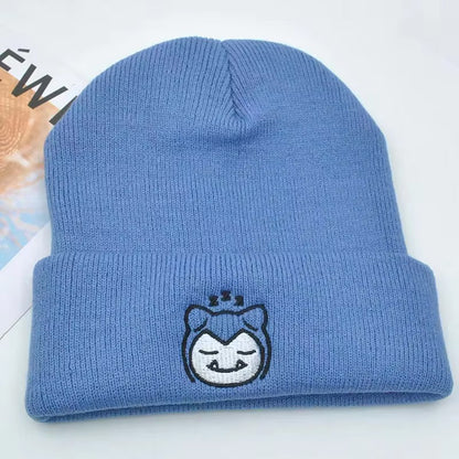 Pokemon Snorlax Ditto Psyduck Gorros Femininos de Inverno Quentes Chapéu Anime Cor Sólida Boné Engraçado Bordado para Homens Touca de Malha Unissex