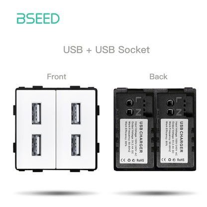 BSEED EU Standard Wall Socket with USB RJ45 TV Satellite Plug Glass Panel DIY Free Combination Function Part for Home Automation