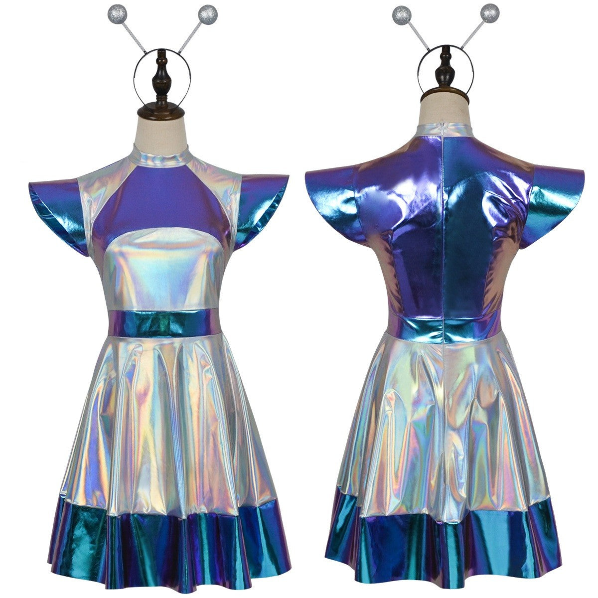 Cyber Alien Laser Reflective Alien Cosplay Dress, Adult and Children's Party Outfit, Including Tentacle Headpiece