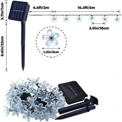 Solar Cherry Garden Blossom Flower Lights Garlands String Lights Solar Outdoor Waterproof Christmas Decoration Lamp