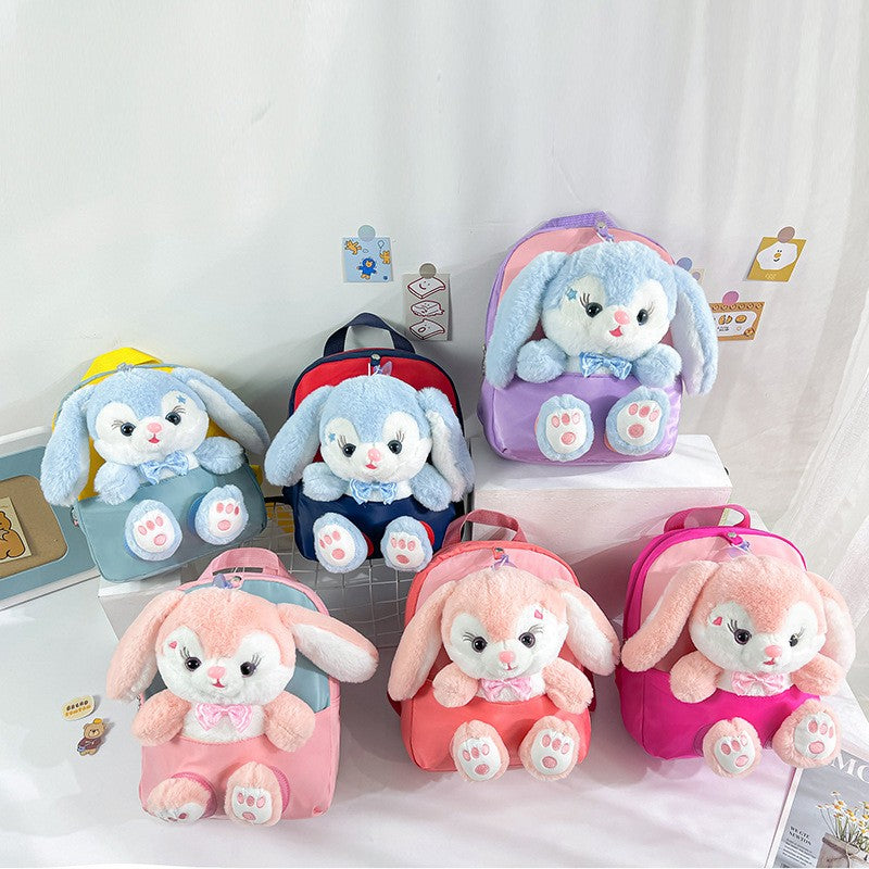 Mochila de Pelúcia 3D Coelho para Meninos Meninas Crianças Escolares Bolsa Escolar de Desenho Animado Fofo com Laço Bolsas de Escola Primária Jardim de Infância Bebê