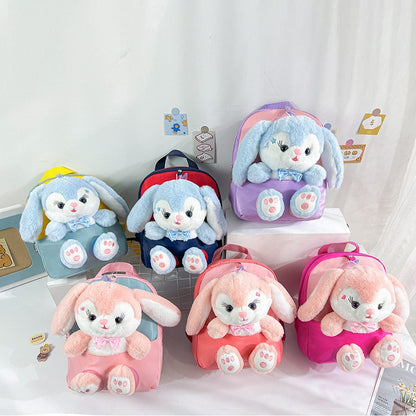 Mochila de Pelúcia 3D Coelho para Meninos Meninas Crianças Escolares Bolsa Escolar de Desenho Animado Fofo com Laço Bolsas de Escola Primária Jardim de Infância Bebê