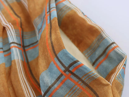 Women's 2025 Autumn Fashion Versatile Ramie Bloomers Plaid Printed Loose Pants Female High-Waist Drawstring Casual Trousers