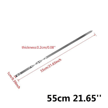 6-12pcs 21.6'' 55CMBBQ Skewers Stainless Steel Large Flat Barbecue Needle Shish Kabob Metal Skewer Set Handle BBQ Forks Tools