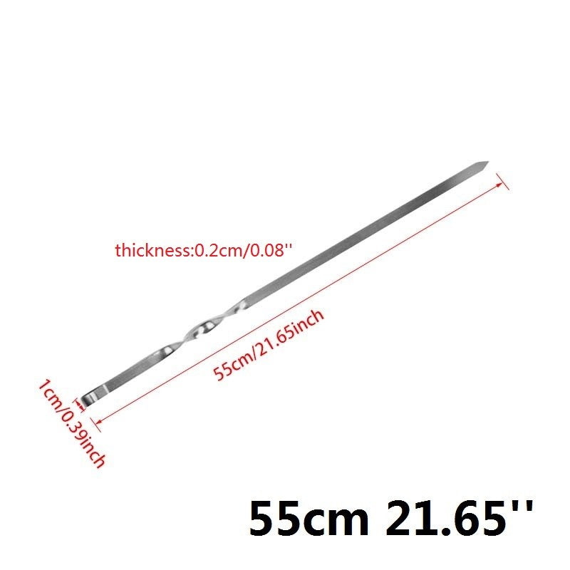 6-12pcs 21.6'' 55CMBBQ Skewers Stainless Steel Large Flat Barbecue Needle Shish Kabob Metal Skewer Set Handle BBQ Forks Tools