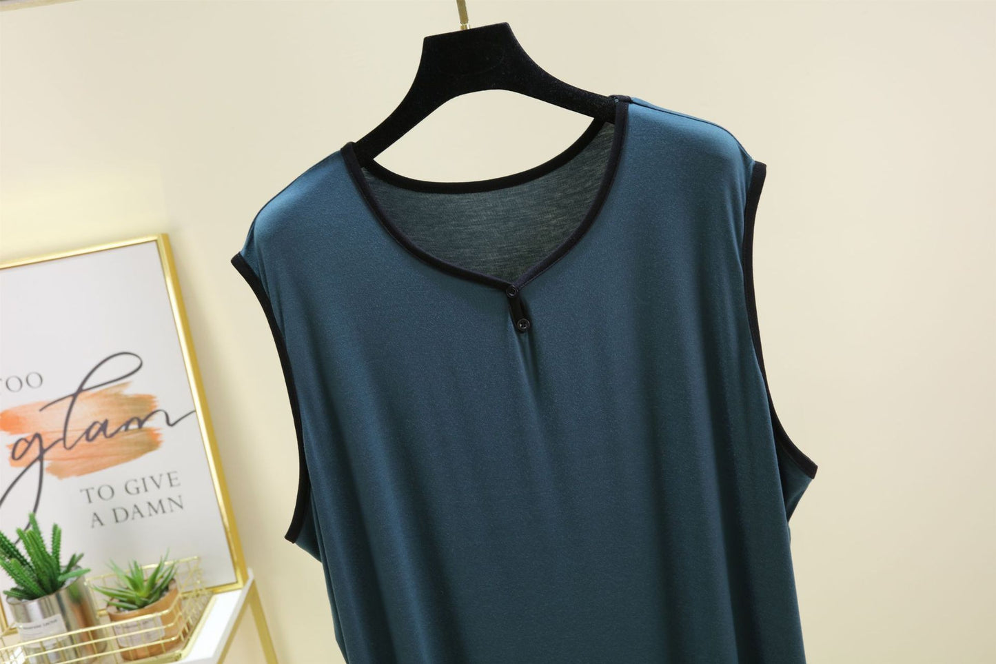 Modal Cotton Men Plus Size Pajamas Night Gown for Summer Solid Color Thin Sleeveless Medium Long Loose Button Vest Style Dress