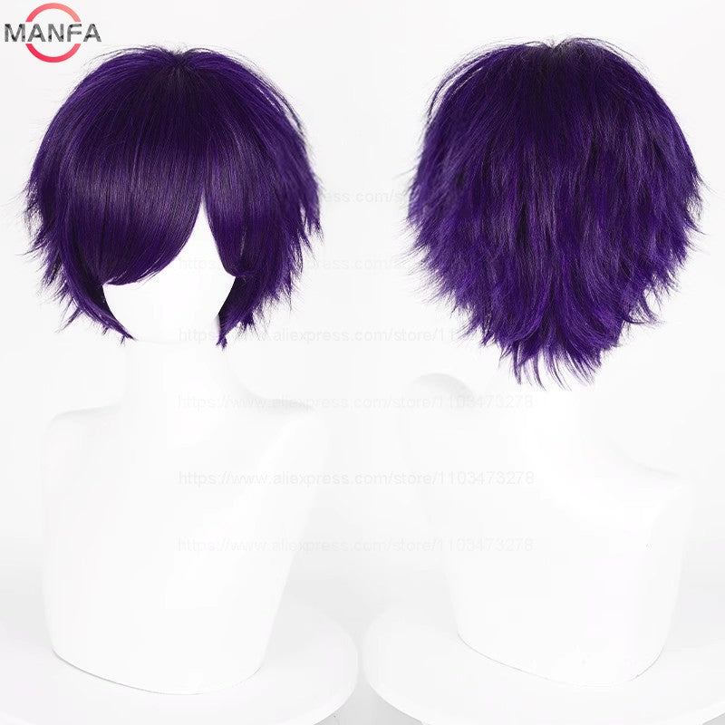 Anime 30cm Curta Reta Peruca Cosplay Preto Branco Verde Marrom Roxo Azul Cinza Vermelho Dourado Homens Mulheres Cabelo Sintético Resistente ao Calor