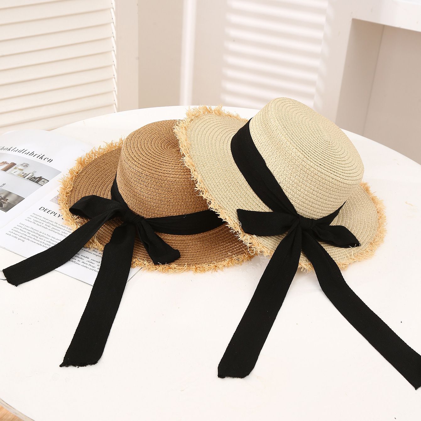 Summer Sun Protection Straw Hat Parent-Child Mother Daughter Outdoor Wide Brim Lace Woven Beach Sun Hat for Adult and Baby