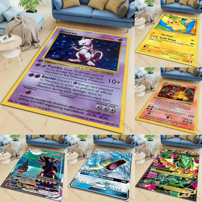 MINISO Pokemon Card Pikachu Charizard Print Playful Rug Vibrant Gaming Mat for Living Room Bedroom Sofa Area Home Decor Doormat