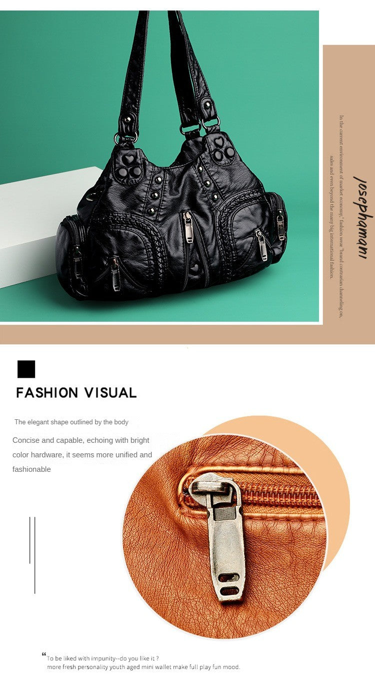 Black Y2k Women Shoulder Bag Vintage Punk Goth Fashion Designer Pu Leather Tote Bag Large Capacity Rivet Motorcycle Handbag