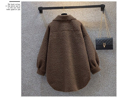 Plus Size Plus Size Women's Autumn Winter Thickened Lamb Fur Jacket Chic Hong Kong Style Design Slimming Outerwear Street Trend