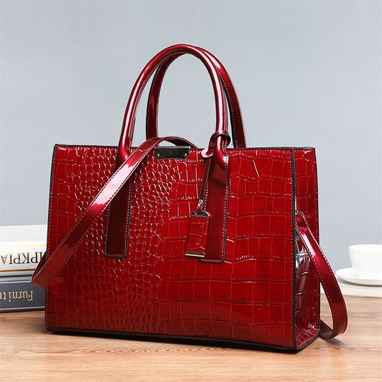 Luxury Vintage Women's Crocodile Pattern Handbag Large Capacity Tote Bag Leather Business Shoulder Bag For Female