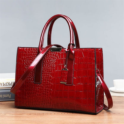 Luxury Vintage Women's Crocodile Pattern Handbag Large Capacity Tote Bag Leather Business Shoulder Bag For Female