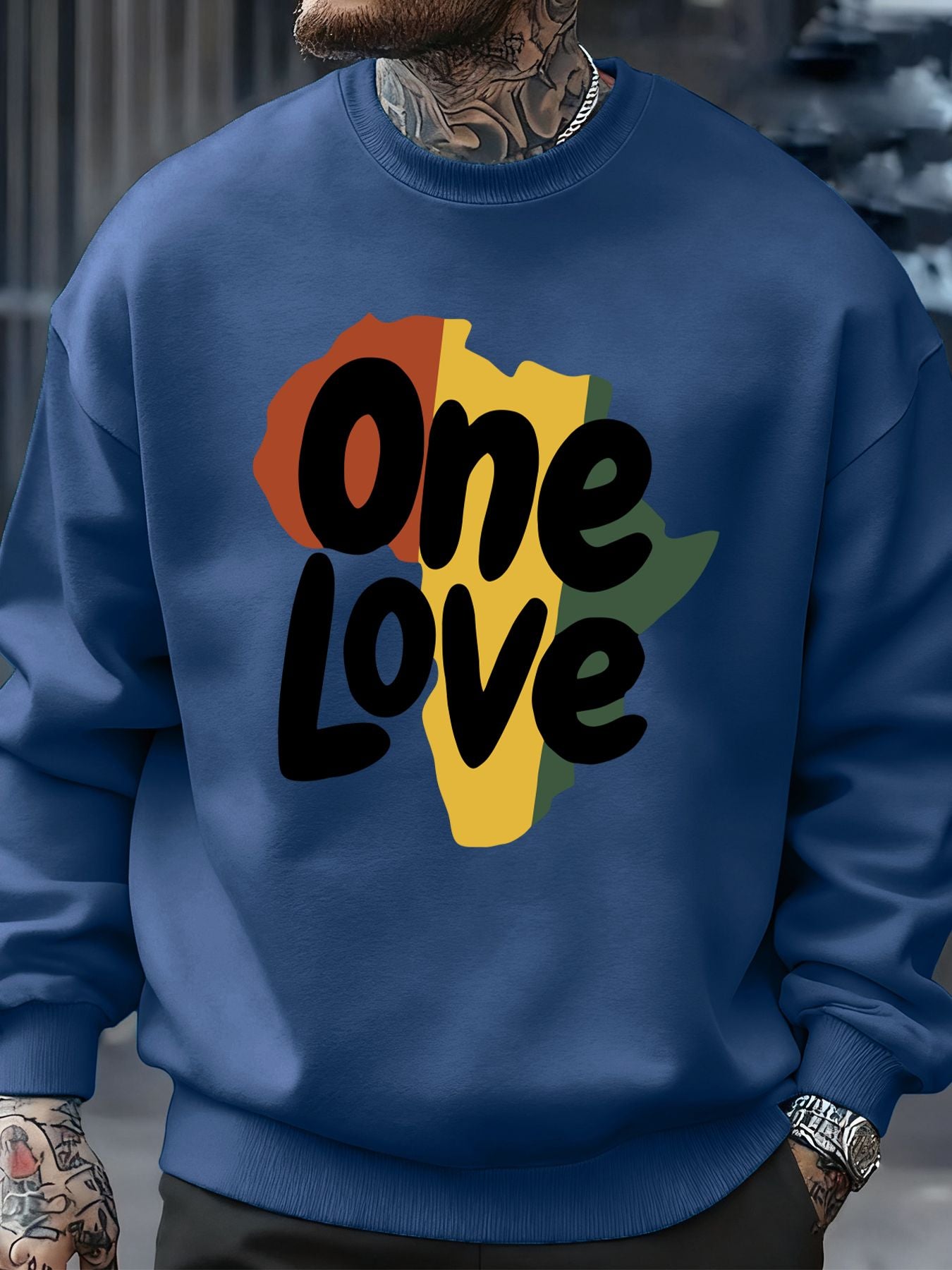 One Love African Continent Prints Sweatshirt Men Crewneck Clothes Autumn Fleece Pullover Oversized Multicolor Streetwear Unisex