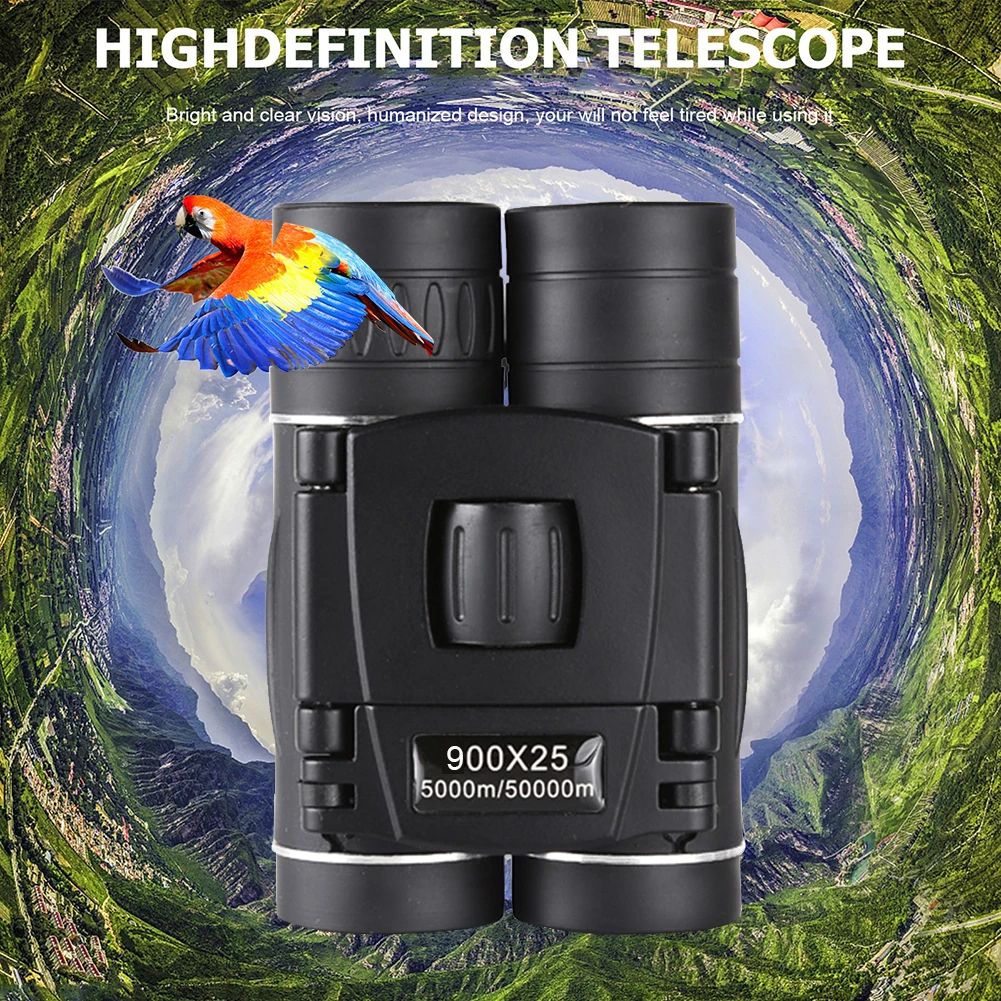 900x25 HD Zoom Binóculo Portátil Potente de Longo Alcance BAK4 Telescópio Binóculos Dobráveis para Baixa Luminosidade para Caça e Acampamento
