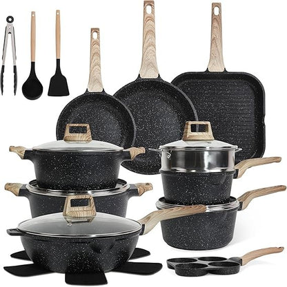 23Pcs Pots and Pans Set Non Stick, Kitchen Cookware Sets, Granite Stone Induction Cookware Non Stick Cooking Set w/Frying Pans,