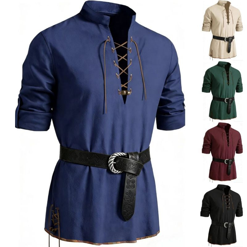Runcati Mens Medieval Pirate Shirt Cotton Retro Lace Up Renaissance Shirts Viking Long Sleeve Halloween Costume Tops