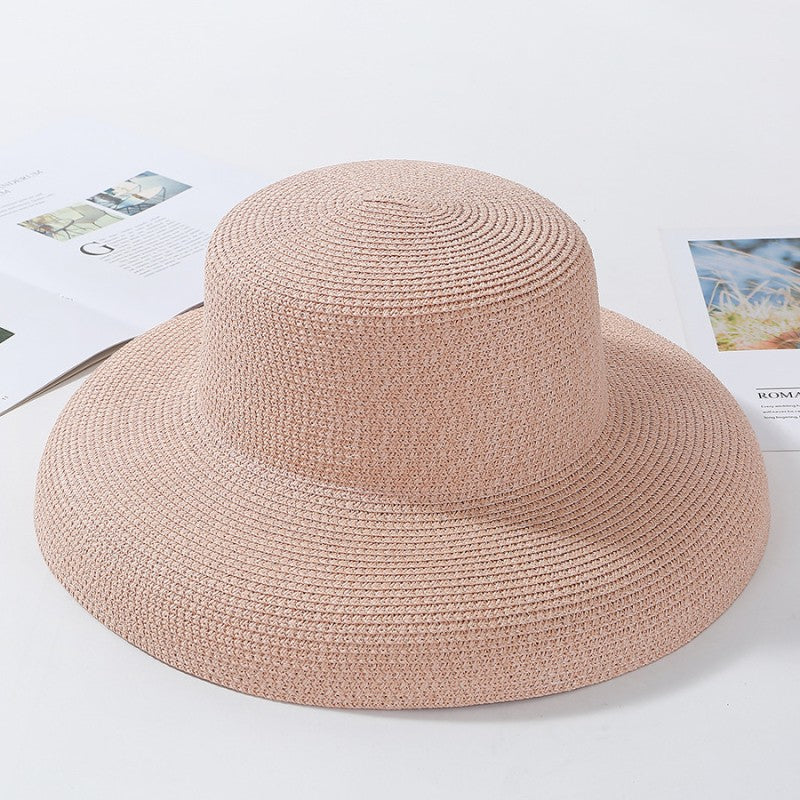 2023 New Summer Sun Hats Ladies Solid Plain Elegant Wide Brim Hat Female Round Top Panama Floppy Straw Beach Hat Women ????
