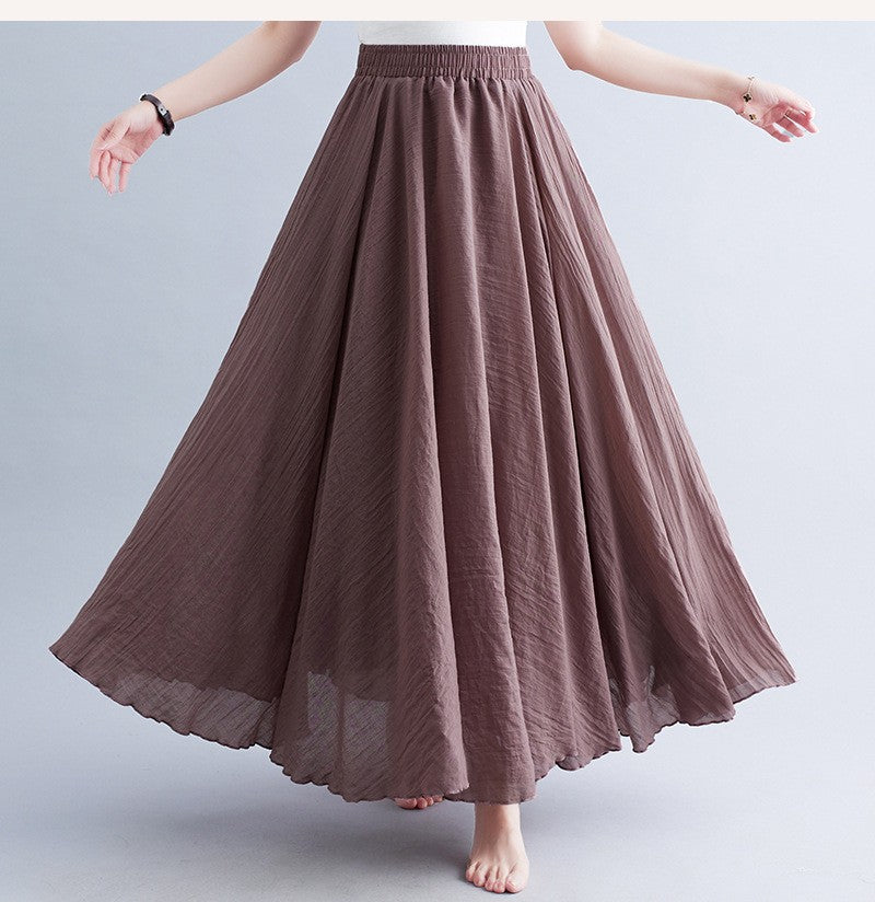 new 2020 Women Linen Cotton Long Skirts Elastic Waist Pleated Maxi Skirts Beach Boho Vintage Summer Skirts Faldas Saia