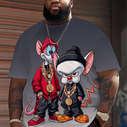 Men's Hip-Hop Cartoon T-Shirt - Casual,Crew Neck,Short Sleeve,100% Polyester,Regular Fit,Summer Streetwear for Running & Daily