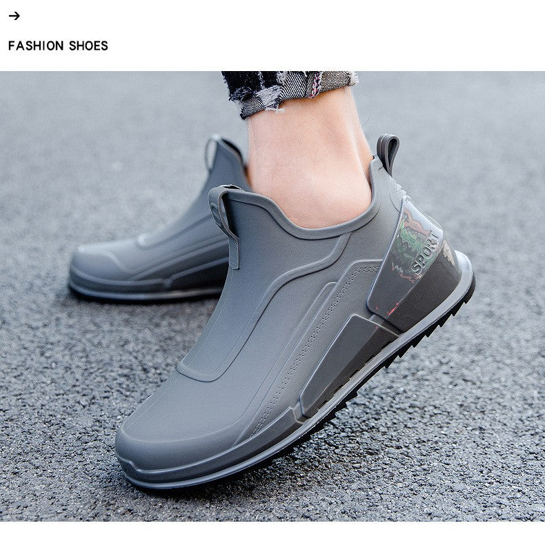 Ankle Rain Boots Men's Motorcycle Waterproof Shoes Outdoor Rain Boots Fishing Non-slip Rubber Shoes Thick Soled Water Shoes