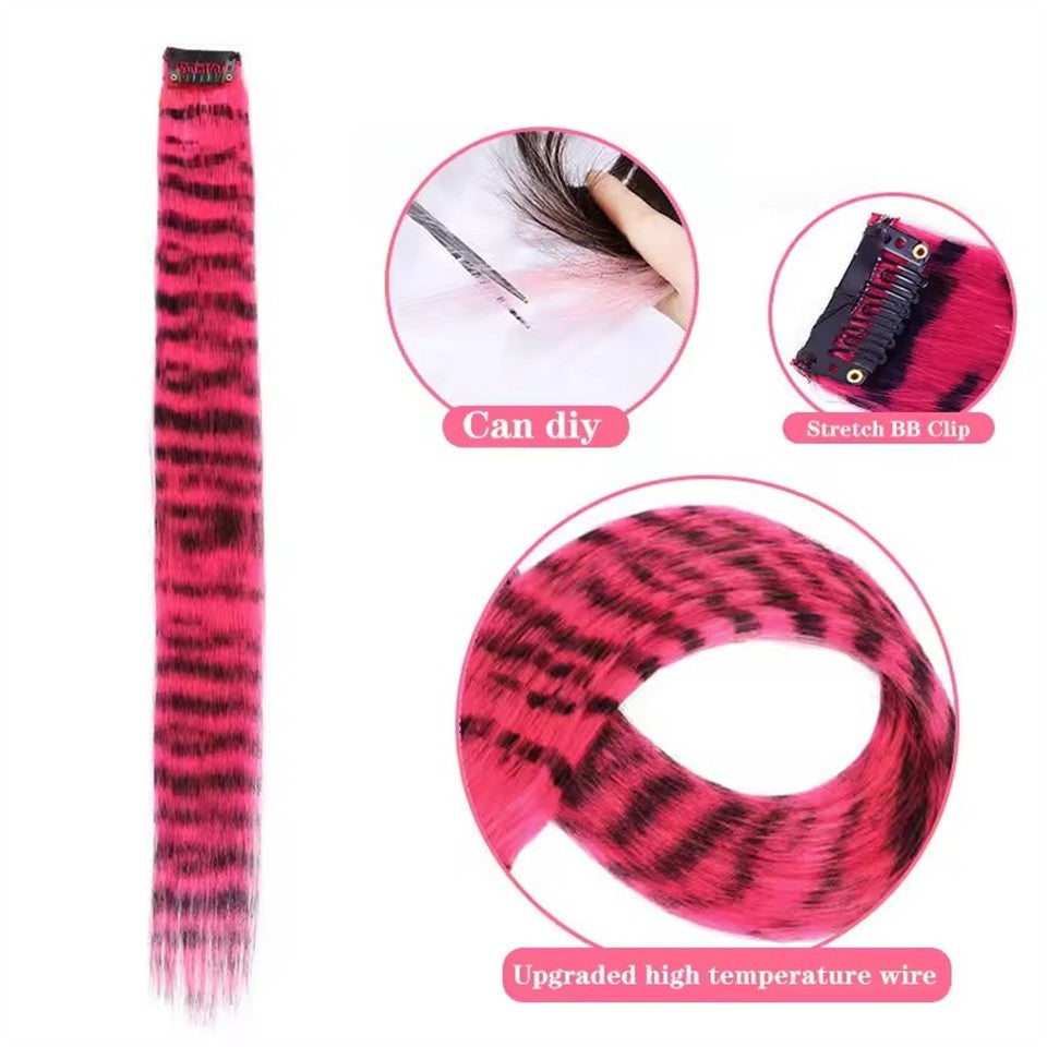 Apliques de Cabelo Sintéticos Coloridos e Vibrantes com Estampa de Leopardo para Uso Diário e Festas, Crianças e Cosplay, Estilo Y2K